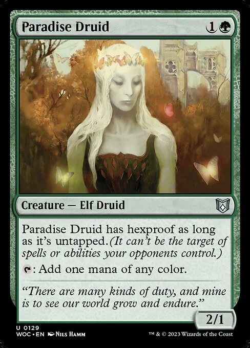 Paradise Druid, carta Magic di tipo Creature — Elf Druid illustrata da Nils Hamm