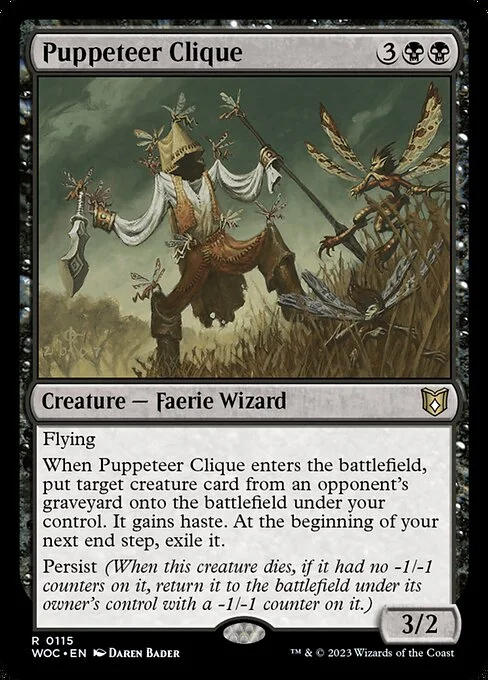 Puppeteer Clique, carta Magic di tipo Creature — Faerie Wizard illustrata da Daren Bader