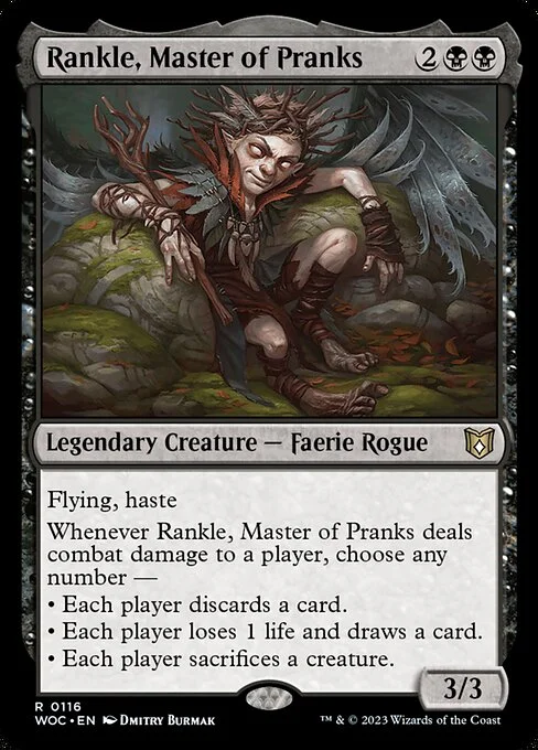 Rankle, Master of Pranks, carta Magic di tipo Legendary Creature — Faerie Rogue illustrata da Dmitry Burmak