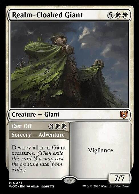 Realm-Cloaked Giant // Cast Off, carta Magic di tipo Creature — Giant // Sorcery — Adventure illustrata da Adam Paquette