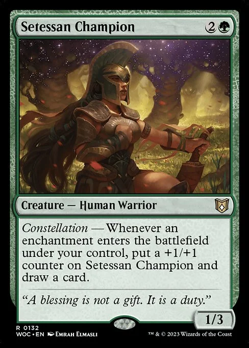 Setessan Champion, carta Magic di tipo Creature — Human Warrior illustrata da Emrah Elmasli