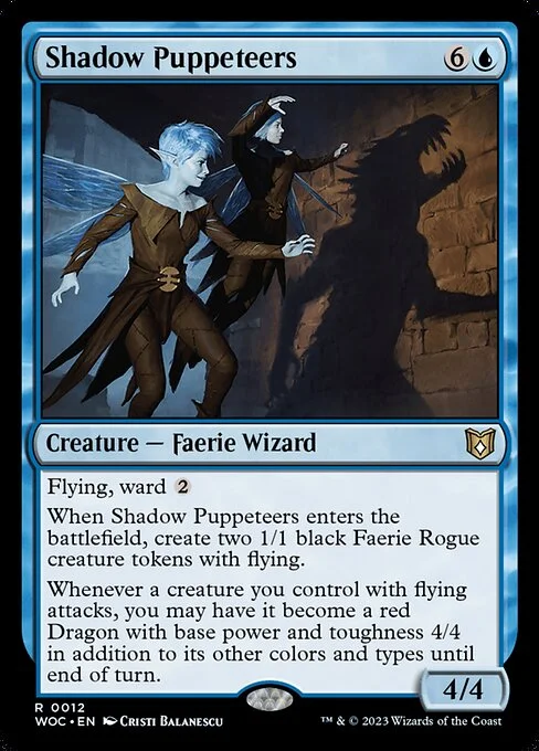 Shadow Puppeteers, carta Magic di tipo Creature — Faerie Wizard illustrata da Cristi Balanescu