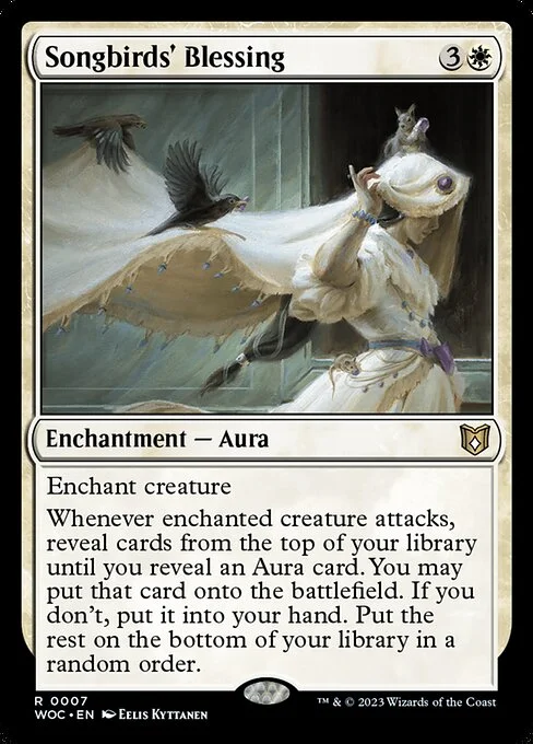 Songbirds' Blessing, carta Magic di tipo Enchantment — Aura illustrata da Eelis Kyttanen