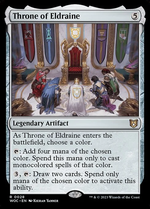 Throne of Eldraine, carta Magic di tipo Legendary Artifact illustrata da Kieran Yanner