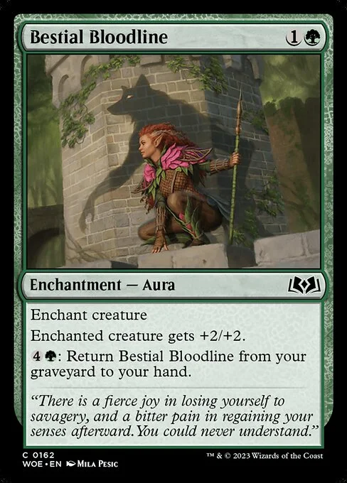 Bestial Bloodline, carta Magic di tipo Enchantment — Aura illustrata da Mila Pesic