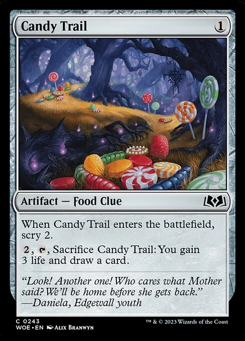Candy Trail, carta Magic di tipo Artifact — Food Clue illustrata da Alix Branwyn