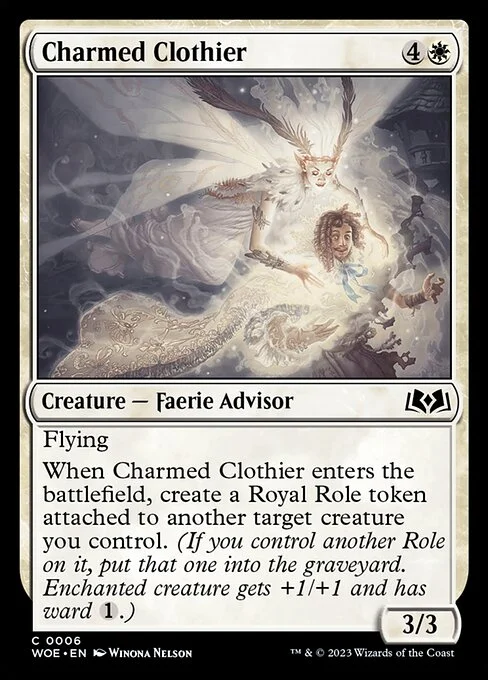 Charmed Clothier, carta Magic di tipo Creature — Faerie Advisor illustrata da Winona Nelson
