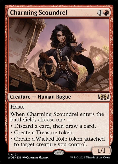Charming Scoundrel, carta Magic di tipo Creature — Human Rogue illustrata da Caroline Gariba