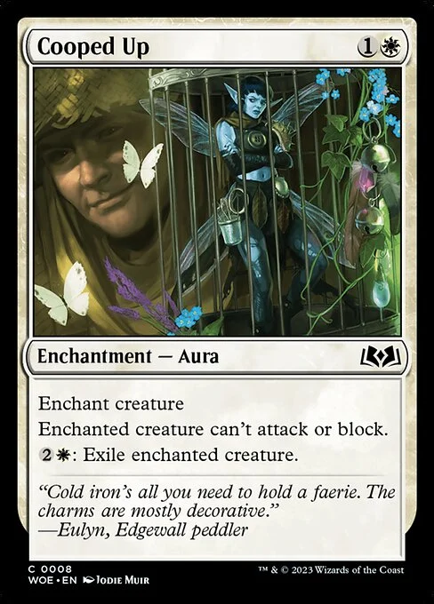 Cooped Up, carta Magic di tipo Enchantment — Aura illustrata da Jodie Muir