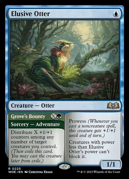 Elusive Otter // Grove's Bounty, carta Magic di tipo Creature — Otter // Sorcery — Adventure illustrata da Christina Kraus