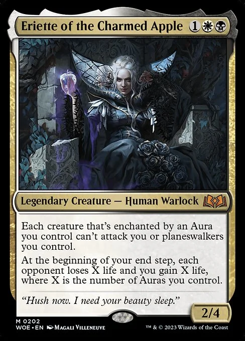 Eriette of the Charmed Apple, carta Magic di tipo Legendary Creature — Human Warlock illustrata da Magali Villeneuve