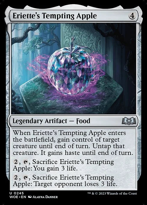 Eriette's Tempting Apple, carta Magic di tipo Legendary Artifact — Food illustrata da Alayna Danner