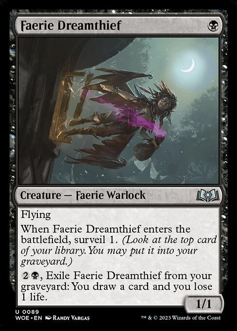 Faerie Dreamthief, carta Magic di tipo Creature — Faerie Warlock illustrata da Randy Vargas