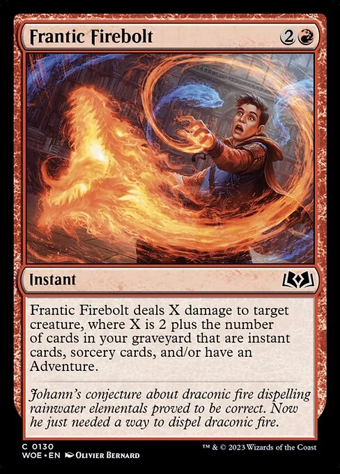 Frantic Firebolt, carta Magic di tipo Instant illustrata da Olivier Bernard