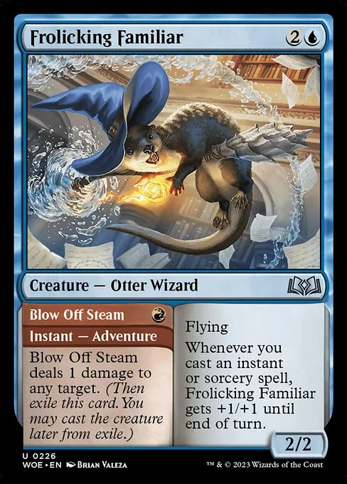 Frolicking Familiar // Blow Off Steam, carta Magic di tipo Creature — Otter Wizard // Instant — Adventure illustrata da Brian Valeza