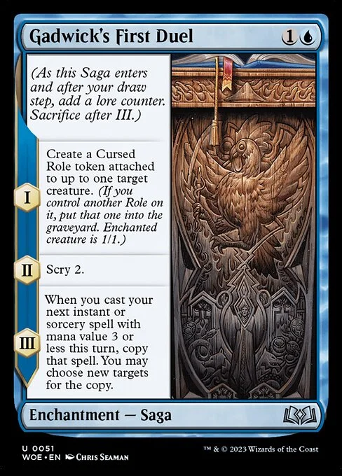 Gadwick's First Duel, carta Magic di tipo Enchantment — Saga illustrata da Chris Seaman