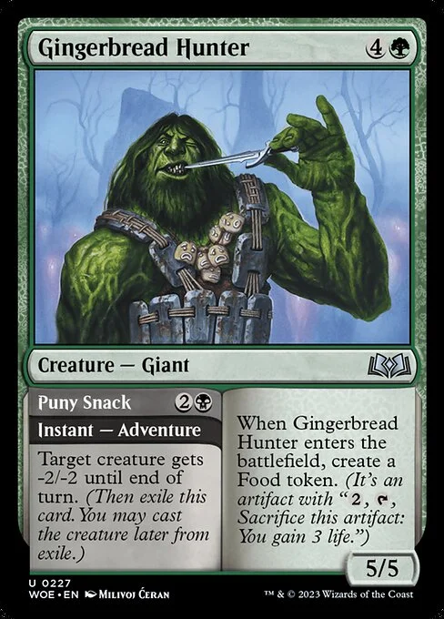 Gingerbread Hunter // Puny Snack, carta Magic di tipo Creature — Giant // Instant — Adventure illustrata da Milivoj Ćeran