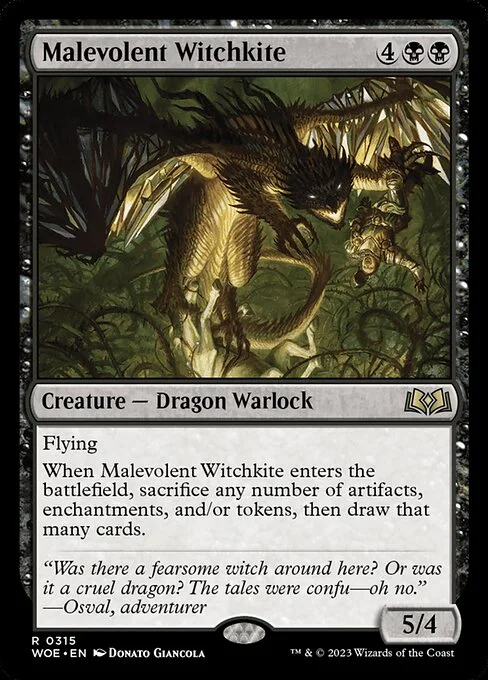 Malevolent Witchkite, carta Magic di tipo Creature — Dragon Warlock illustrata da Donato Giancola