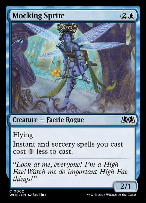 Mocking Sprite, carta Magic di tipo Creature — Faerie Rogue illustrata da Ben Hill