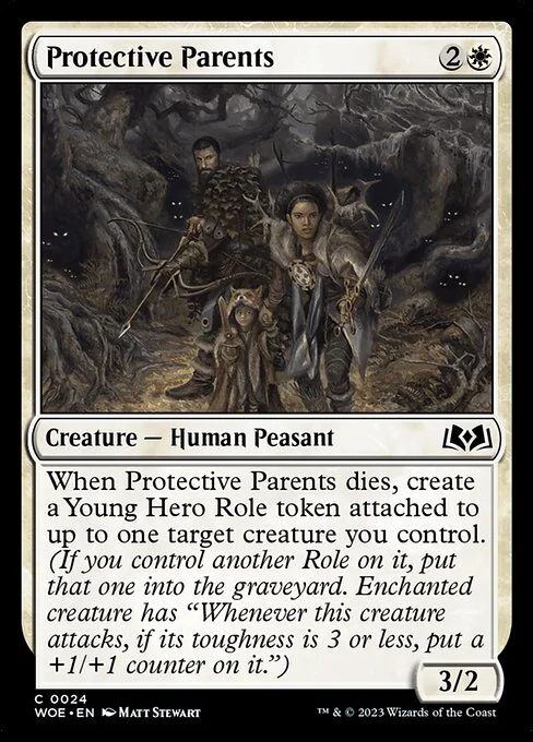 Protective Parents, carta Magic di tipo Creature — Human Peasant illustrata da Matt Stewart