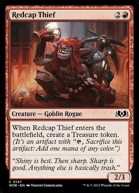 Redcap Thief, carta Magic di tipo Creature — Goblin Rogue illustrata da Vincent Christiaens