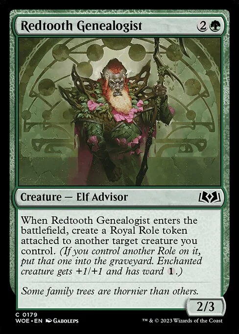 Redtooth Genealogist, carta Magic di tipo Creature — Elf Advisor illustrata da Gaboleps