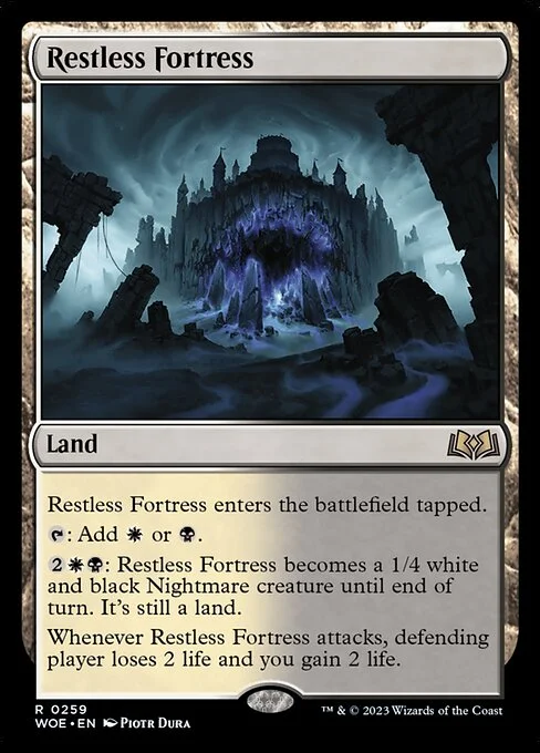 Restless Fortress, carta Magic di tipo Land illustrata da Piotr Dura