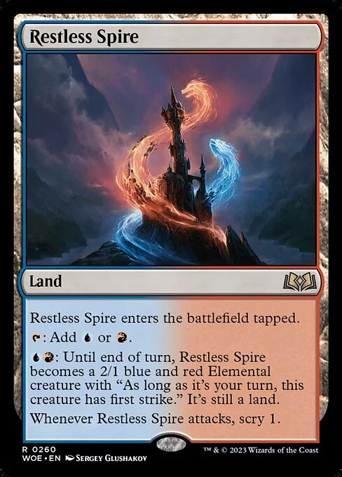 Restless Spire, carta Magic di tipo Land illustrata da Sergey Glushakov