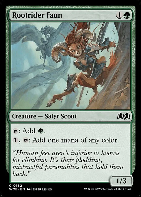 Rootrider Faun, carta Magic di tipo Creature — Satyr Scout illustrata da Jesper Ejsing