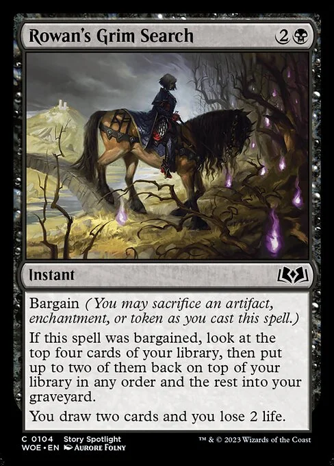 Rowan's Grim Search, carta Magic di tipo Instant illustrata da Aurore Folny