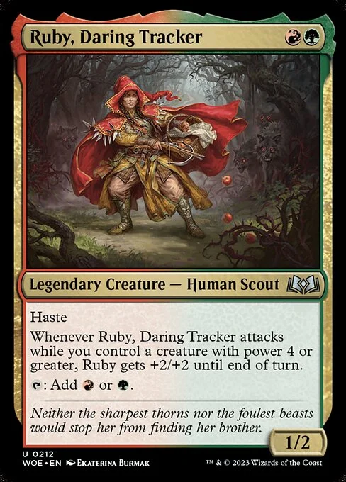Ruby, Daring Tracker, carta Magic di tipo Legendary Creature — Human Scout illustrata da Ekaterina Burmak