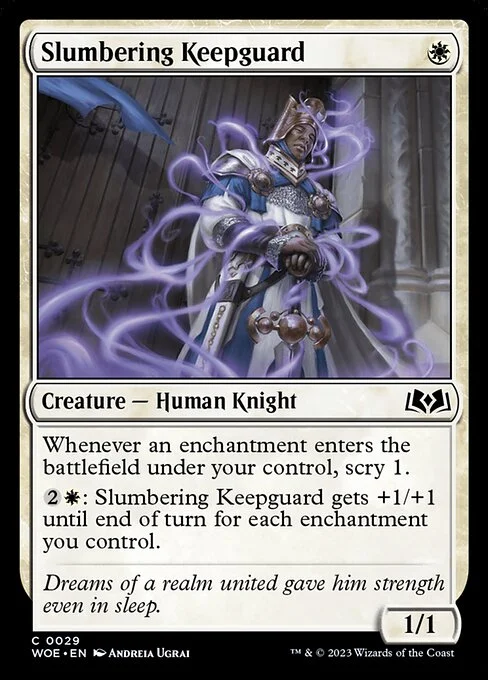 Slumbering Keepguard, carta Magic di tipo Creature — Human Knight illustrata da Andreia Ugrai