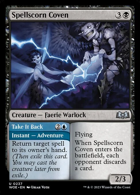Spellscorn Coven // Take It Back, carta Magic di tipo Creature — Faerie Warlock // Instant — Adventure illustrata da Uriah Voth