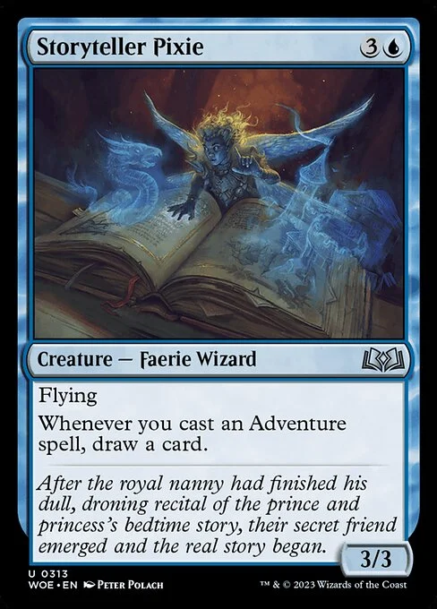 Storyteller Pixie, carta Magic di tipo Creature — Faerie Wizard illustrata da Peter Polach