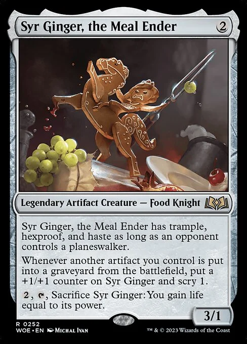 Syr Ginger, the Meal Ender, carta Magic di tipo Legendary Artifact Creature — Food Knight illustrata da Michal Ivan