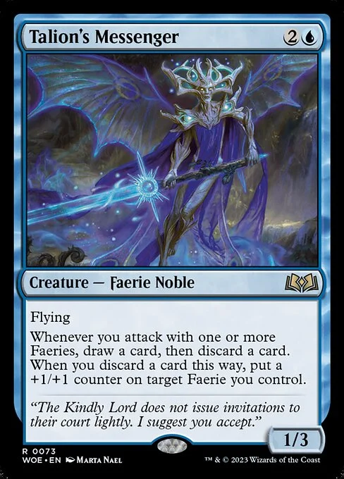 Talion's Messenger, carta Magic di tipo Creature — Faerie Noble illustrata da Marta Nael
