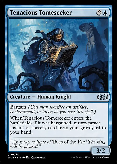 Tenacious Tomeseeker, carta Magic di tipo Creature — Human Knight illustrata da Kai Carpenter