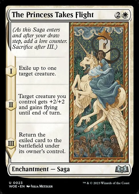 The Princess Takes Flight, carta Magic di tipo Enchantment — Saga illustrata da Julia Metzger
