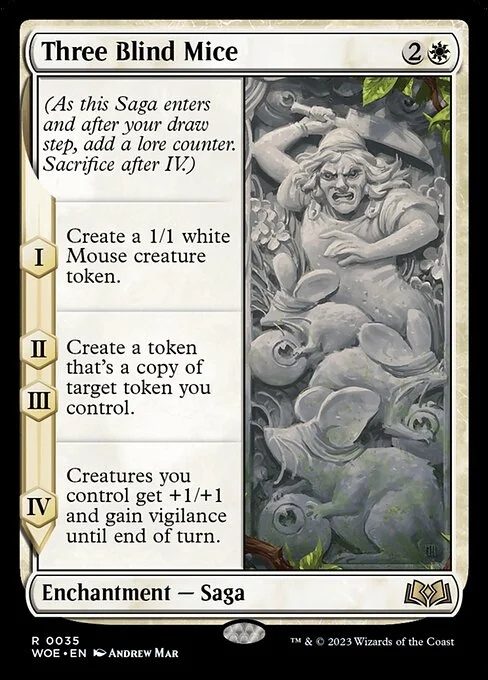 Three Blind Mice, carta Magic di tipo Enchantment — Saga illustrata da Andrew Mar