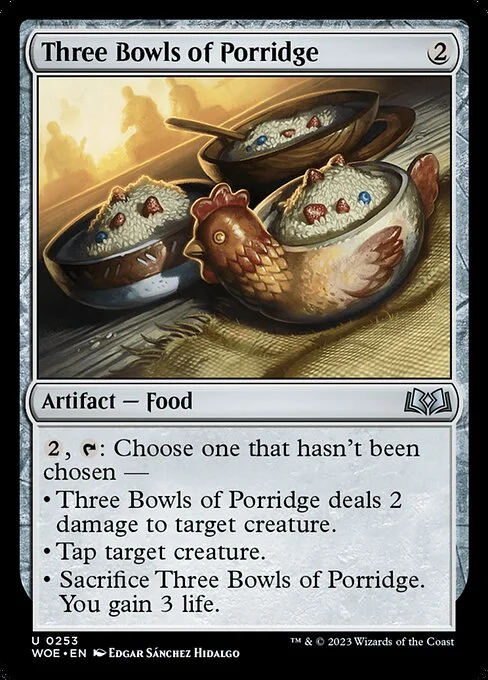 Three Bowls of Porridge, carta Magic di tipo Artifact — Food illustrata da Edgar Sánchez Hidalgo
