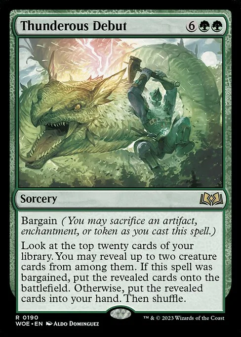 Thunderous Debut, carta Magic di tipo Sorcery illustrata da Aldo Domínguez
