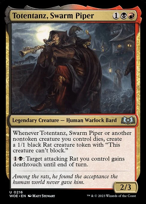 Totentanz, Swarm Piper, carta Magic di tipo Legendary Creature — Human Warlock Bard illustrata da Matt Stewart
