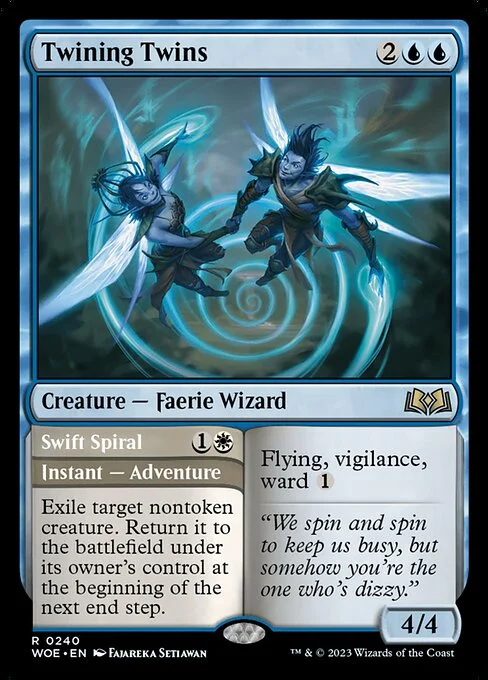 Twining Twins // Swift Spiral, carta Magic di tipo Creature — Faerie Wizard // Instant — Adventure illustrata da Fajareka Setiawan