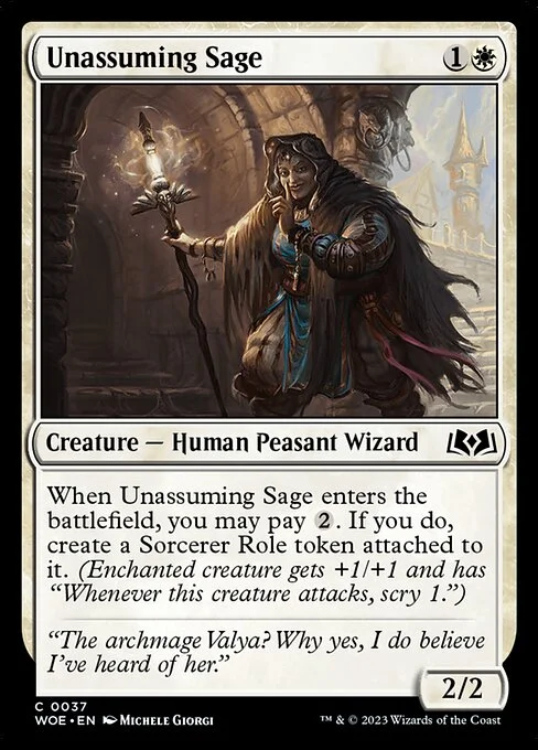 Unassuming Sage, carta Magic di tipo Creature — Human Peasant Wizard illustrata da Michele Giorgi