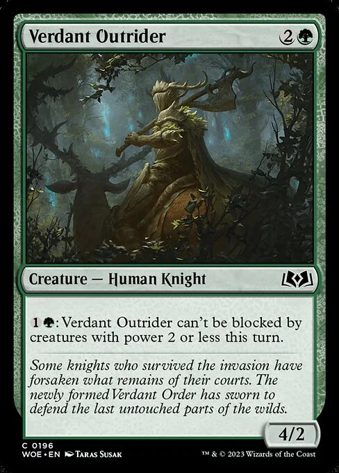 Verdant Outrider, carta Magic di tipo Creature — Human Knight illustrata da Taras Susak