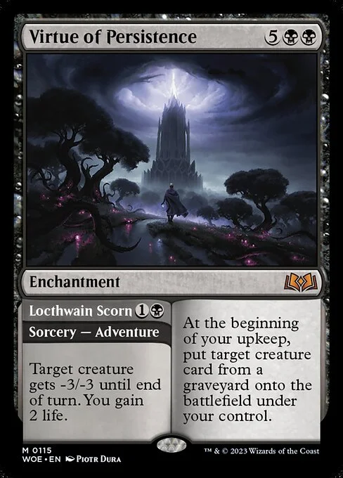 Virtue of Persistence // Locthwain Scorn, carta Magic di tipo Enchantment // Sorcery — Adventure illustrata da Piotr Dura