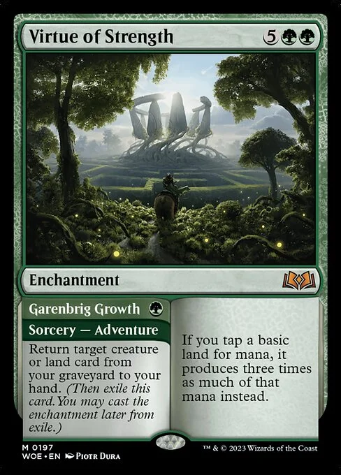 Virtue of Strength // Garenbrig Growth, carta Magic di tipo Enchantment // Sorcery — Adventure illustrata da Piotr Dura