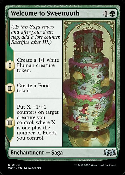 Welcome to Sweettooth, carta Magic di tipo Enchantment — Saga illustrata da Gaboleps