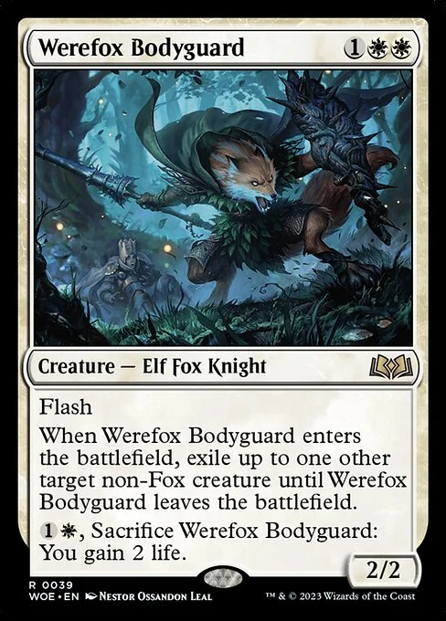 Werefox Bodyguard, carta Magic di tipo Creature — Elf Fox Knight illustrata da Néstor Ossandón Leal