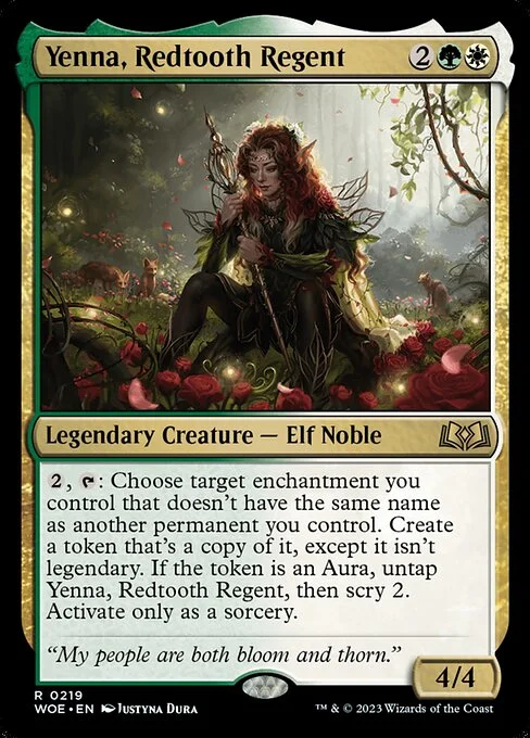 Yenna, Redtooth Regent, carta Magic di tipo Legendary Creature — Elf Noble illustrata da Justyna Dura